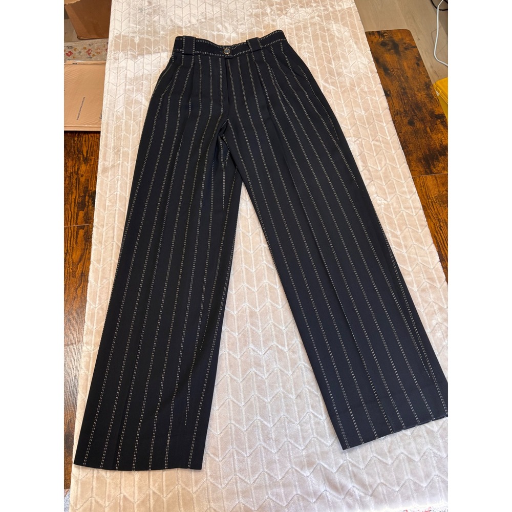 Escada Margaretha Ley Pinstripe New Wool Trousers 2 XS Wide Leg Pants Vtg 80s